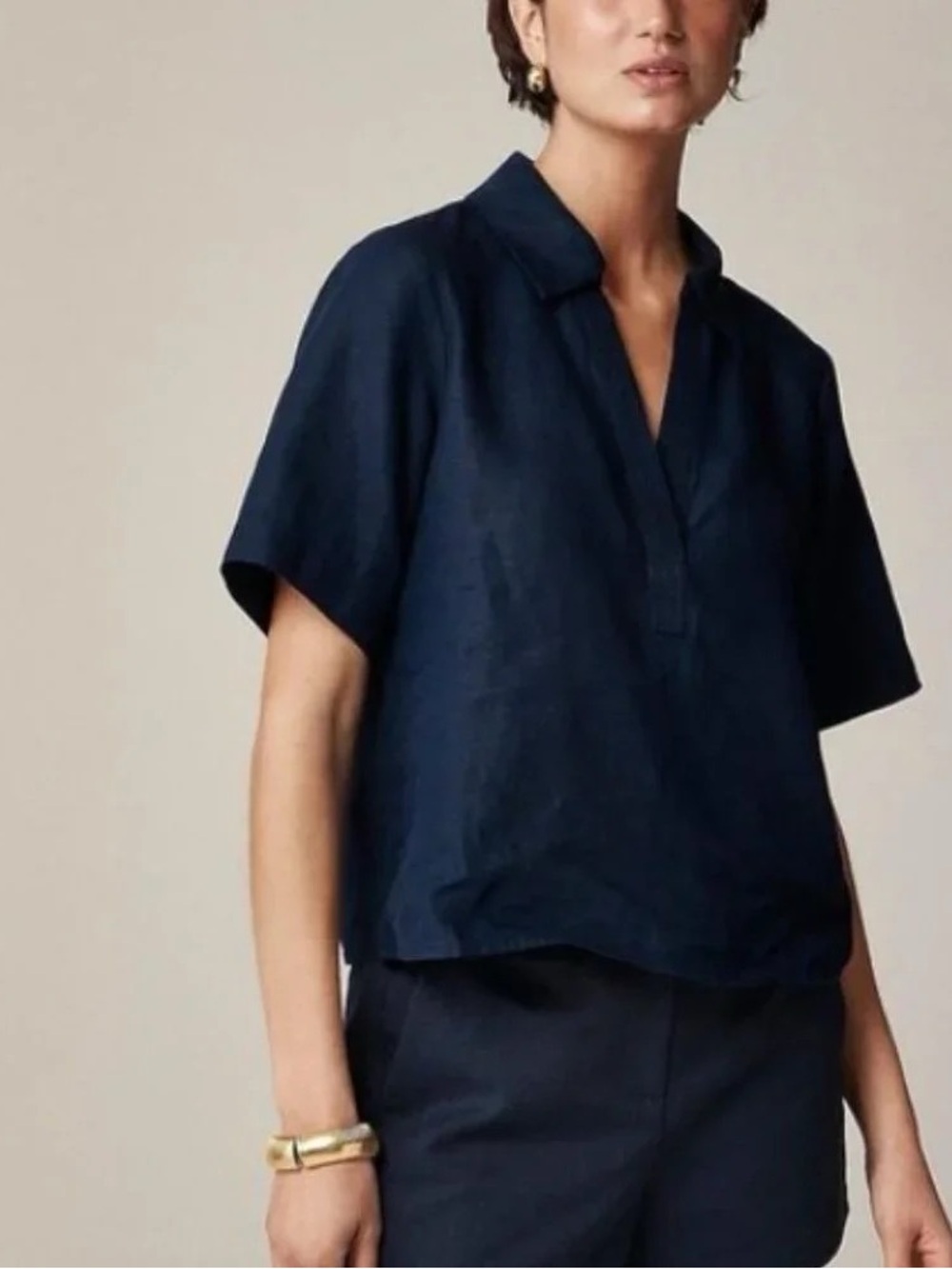 Navy J Crew Linen Bungalow Popover Top in Size 3X